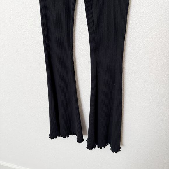 [Aerie] Black Kick It Ribbed Knit High Rise Flare Wide Leg Pants Pull On Small S - Picture 6 of 11